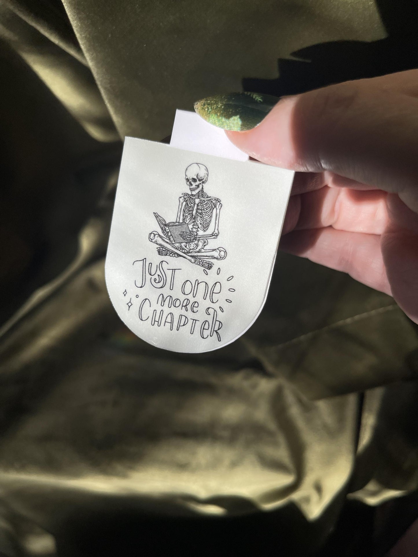 Just One More Chapter Magnetic Bookmark | Skeleton Reader Bookmark | Funny Bookish Gift | Late Night Reading
