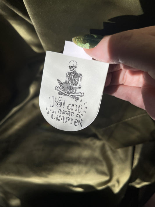 Just One More Chapter Magnetic Bookmark | Skeleton Reader Bookmark | Funny Bookish Gift | Late Night Reading