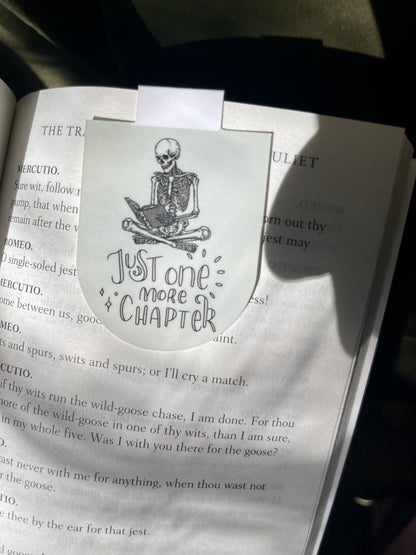 Just One More Chapter Magnetic Bookmark | Skeleton Reader Bookmark | Funny Bookish Gift | Late Night Reading