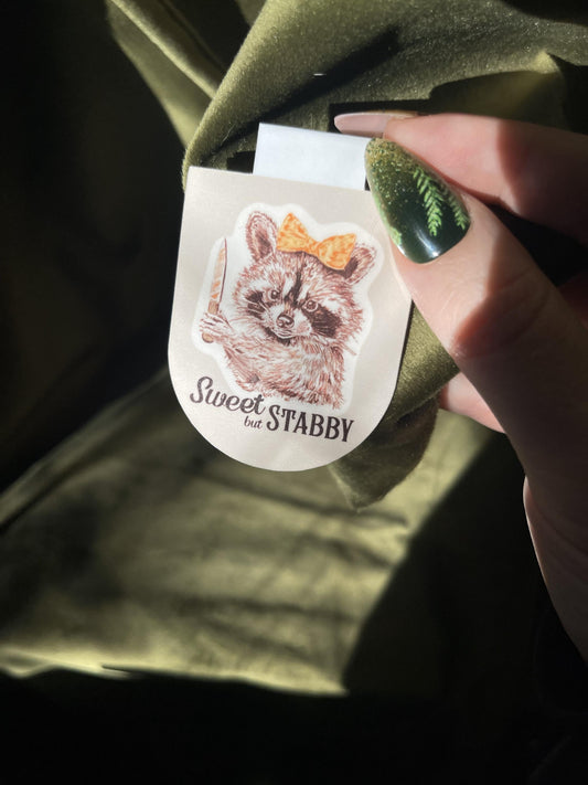 Sweet but Stabby Magnetic Bookmark | Raccoon Bookmark | Cute But Deadly Bookish Gift