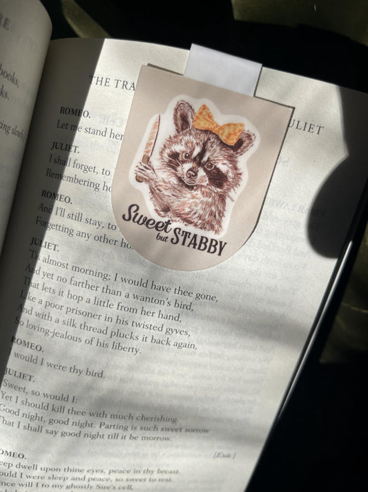 Sweet but Stabby Magnetic Bookmark | Raccoon Bookmark | Cute But Deadly Bookish Gift